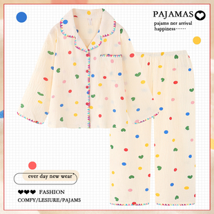 可外穿甜美学生双层纱布家居服套装 日系ins纯棉睡衣女春秋季 长袖