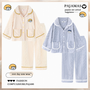 法兰绒家居服套装 加绒加厚保暖男士 秋冬季 卡通珊瑚绒情侣睡衣女款