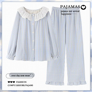 甜美格子睡衣女款 春秋款 秋冬季 可外穿家居服套装 纯棉长袖 2025新款