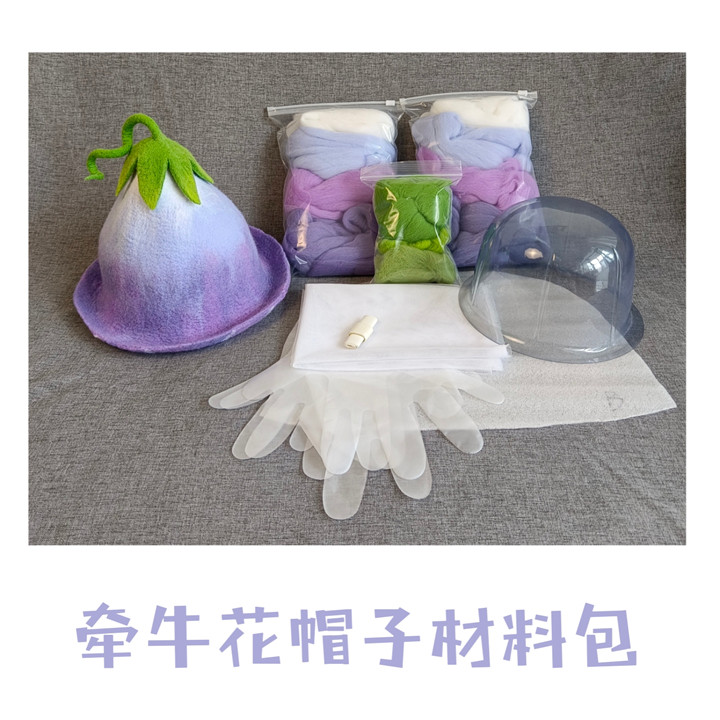 南瓜岛羊毛毡牵牛花帽子湿毡材料包手工diy生日礼物湿毡视频教学