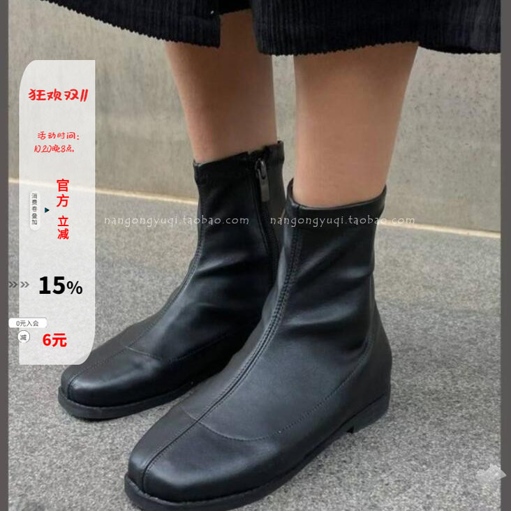 侧拉链弹力瘦瘦靴小黑靴