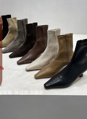 现　韩国东大门女鞋22秋季新款ins气质简约尖头小猫跟弹力瘦瘦靴