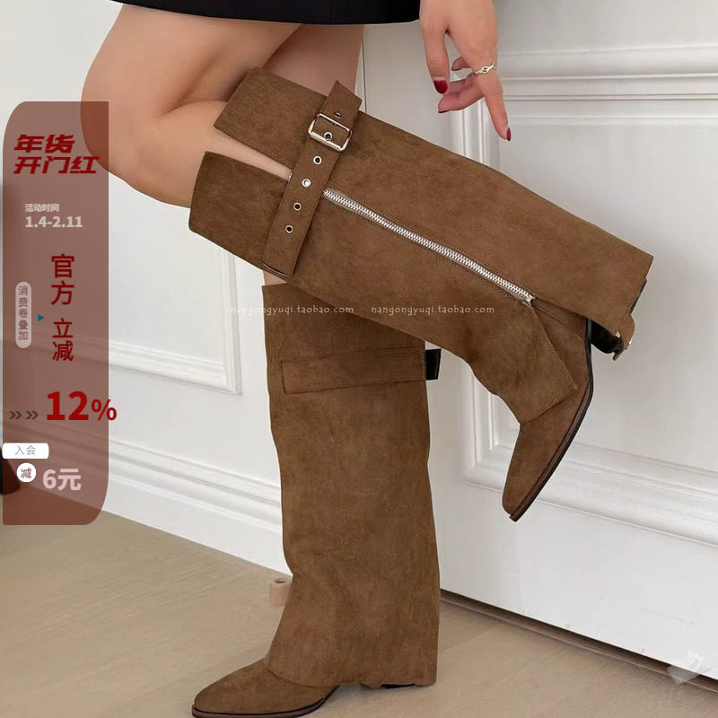 韩国东大门女鞋2025秋新法式休闲两穿可拆裤靴粗跟磨砂短靴高筒靴,女鞋,时装靴,淘宝优惠券,粉丝福利购,淘宝优惠卷