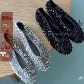 chic亮片闪闪圆头蝴蝶结平底小飘鞋 韩国女鞋 琪琪东大门2025春新款