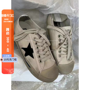 韩国东大门代购23春夏新款chic作旧擦色脏脏鞋复古减龄星星帆布鞋