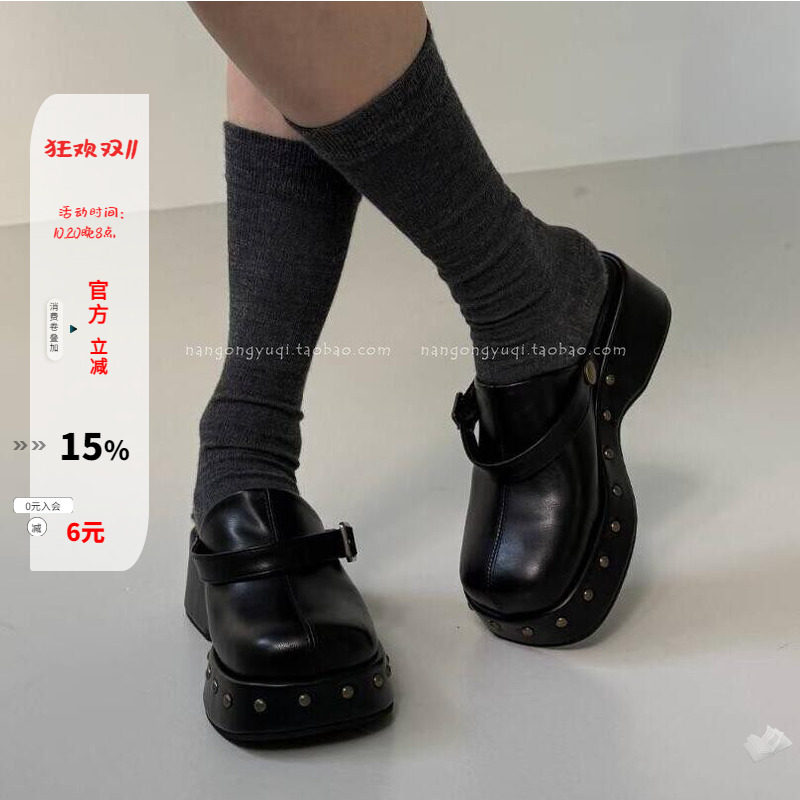 铆钉皮带扣可折厚底半拖包头拖