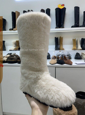 现韩国东大门代购2023冬季新ins保暖灰色防滑厚底毛毛雪地靴高筒