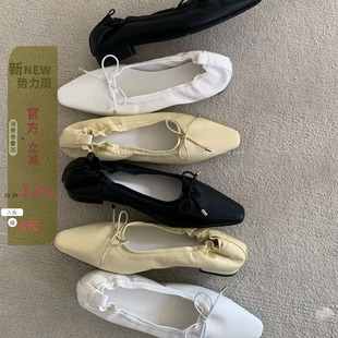 公主风软褶皱蝴蝶结低跟蛋糕飘鞋 法式 2026早春新款 韩国东大门女鞋