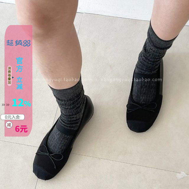 条纹蝴蝶结软底一字玛丽珍布鞋