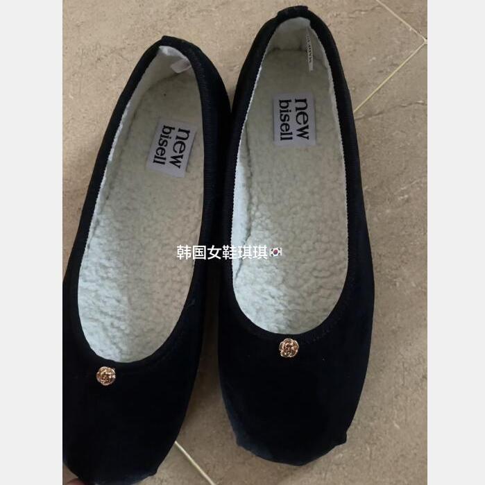 金属花朵装饰保暖羔羊毛飘鞋