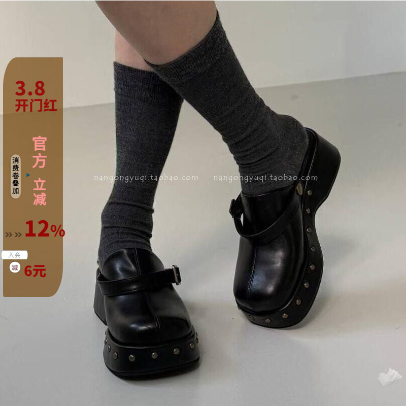 韩国东大门女鞋25秋新ins休闲两穿铆钉皮带扣可折厚底半拖包头拖