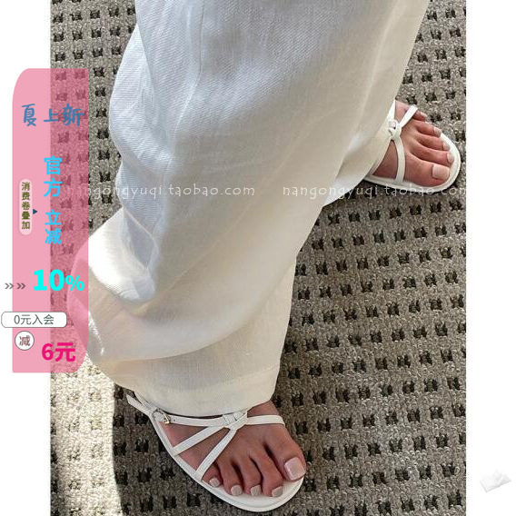 松弛风编织细带皮带扣平底一字拖