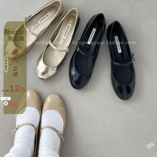 韩国女鞋琪琪东大门2025早春chic减龄圆头浅口小金玛丽珍黑色单鞋