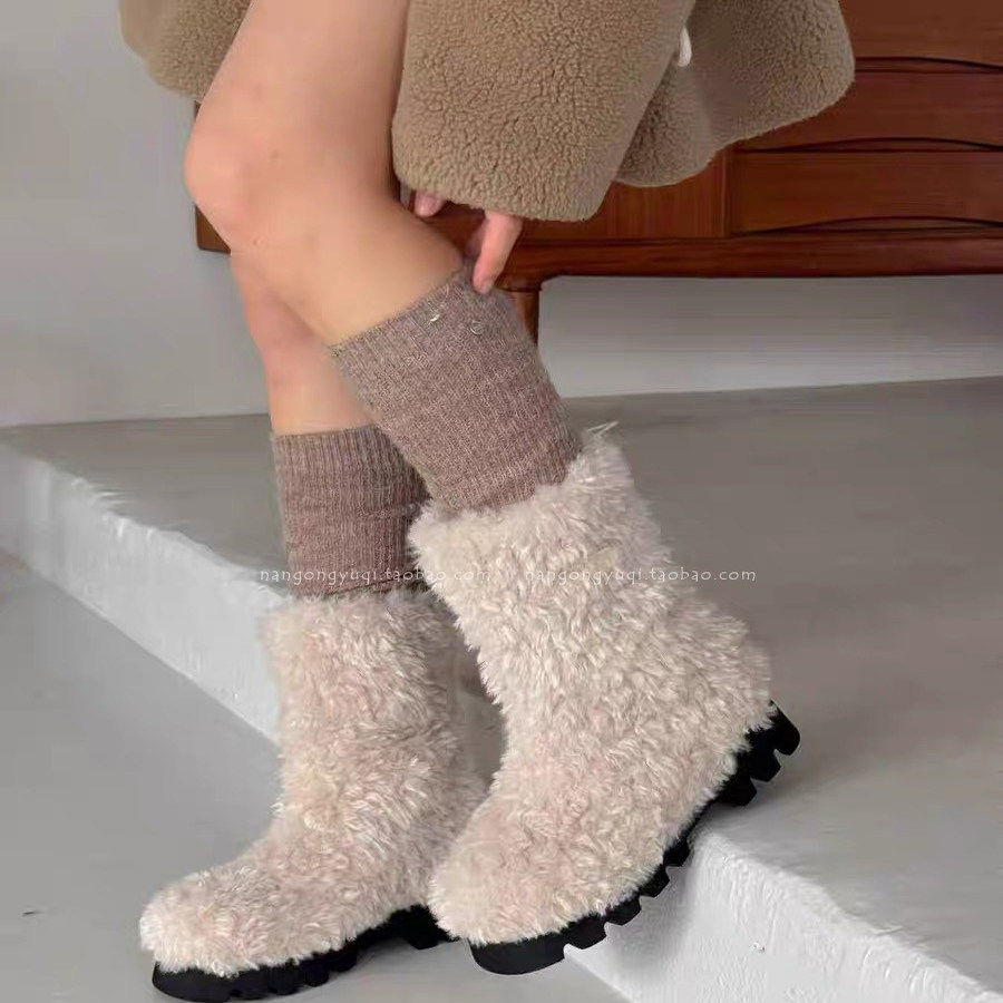 韩国东大女鞋2025冬季新款ins厚底锯齿防滑加绒卷毛毛抽绳雪地靴,女鞋,时尚雪地靴,淘宝优惠券,粉丝福利购,淘宝优惠卷