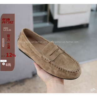 现韩国东大门女鞋2024早春新款chic复古休闲翻毛皮防滑平底豆豆鞋