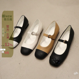 现韩国女鞋琪琪2023春新款东大门公主拼色圆头浅口平底玛丽珍单鞋