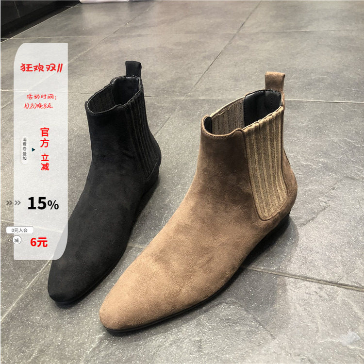 绒面短靴粗跟复古短靴子英伦
