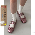 现 韩国东大门女鞋2024春金属粉蝴蝶结减龄圆头皮带扣玛丽珍单鞋