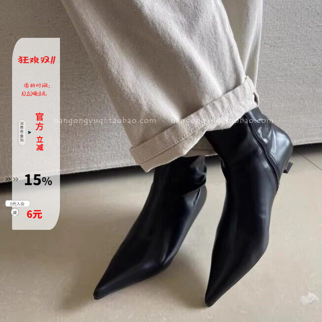 简约尖头性感小猫跟及踝短靴