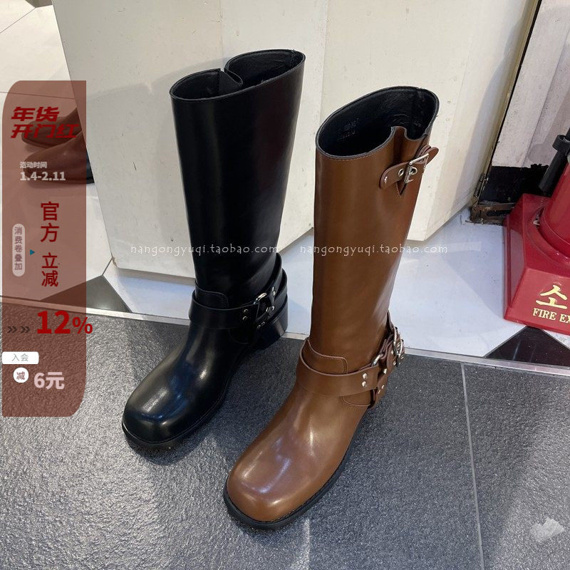 现　韩国东大门代购22秋新款chic休闲皮带扣圆头甜酷马丁靴中筒靴,女鞋,马丁靴,淘宝优惠券,粉丝福利购,淘宝优惠卷