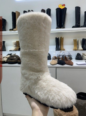 现韩国东大门代购2023冬季新ins保暖灰色防滑厚底毛毛雪地靴高筒