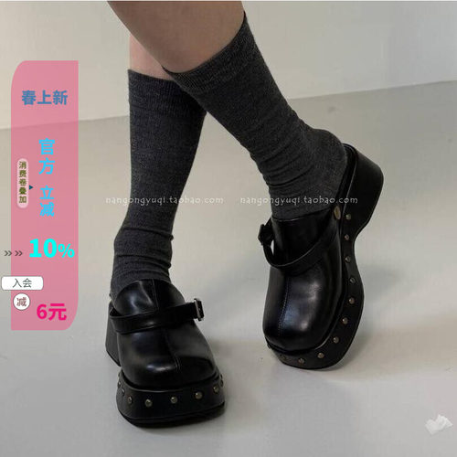 铆钉皮带扣可折厚底半拖包头拖