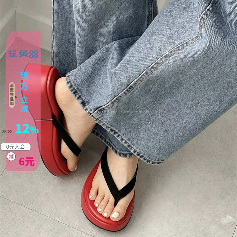 黑红撞色吸睛厚底人字拖凉拖夏新