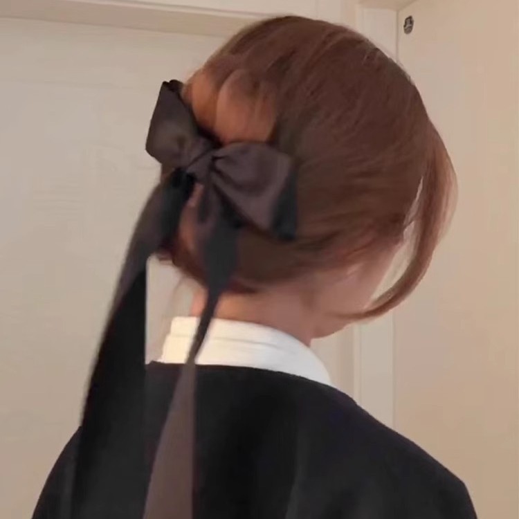 法式感黑色超大蝴蝶结头饰发夹女2025新款后脑勺飘带丝带发饰