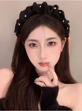 赵LU思同款褶皱发箍女早春高颅顶复古法式新款黑色头箍发卡