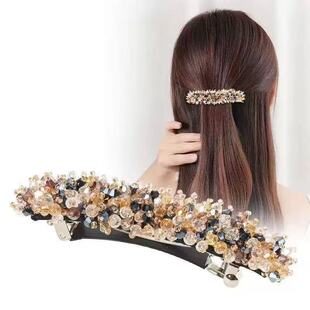 水晶马尾发卡子发饰发夹女高档后脑勺优雅气质半扎一字夹头饰新款