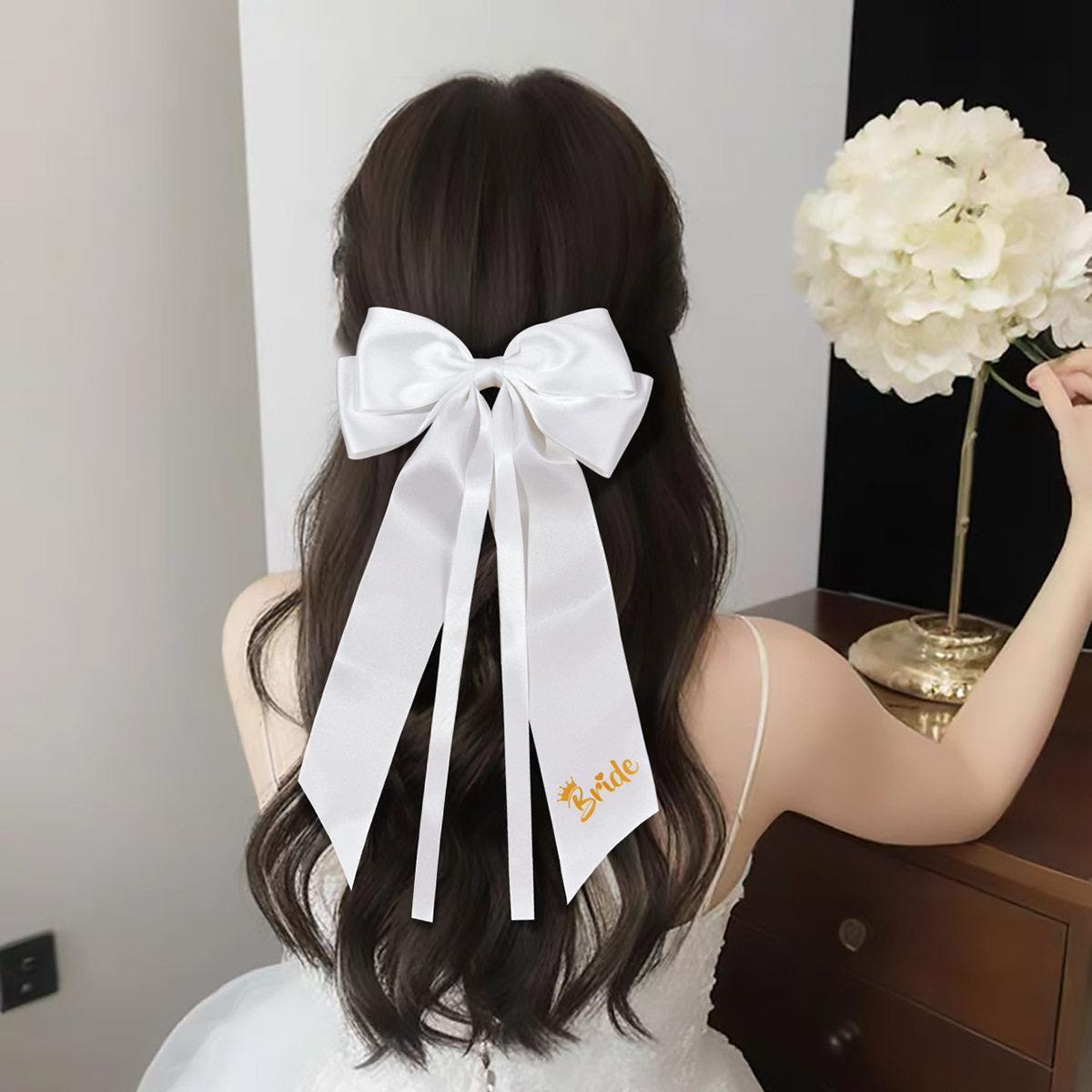 超仙新娘伴娘优雅蝴蝶结飘带发夹女婚礼纪伴手礼简约感发饰品