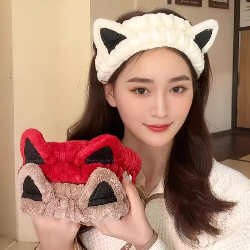 可爱猫耳朵束发带女洗脸敷面膜发箍简约百搭头饰毛绒头箍2025头巾
