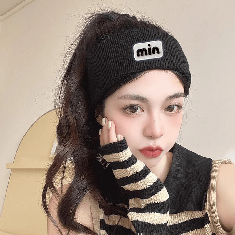 秋冬保暖针织毛线min发带女童潮酷束发带头套防风护额头巾