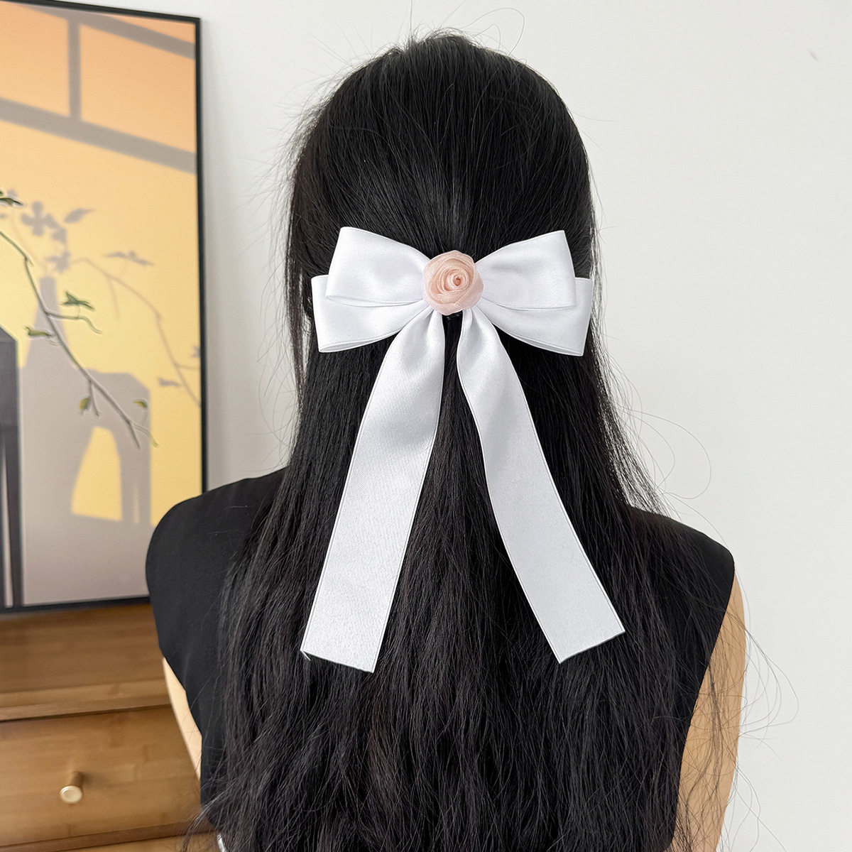韩版田园风花朵蝴蝶结飘带发夹女温柔气质甜美百搭半扎发网红发饰