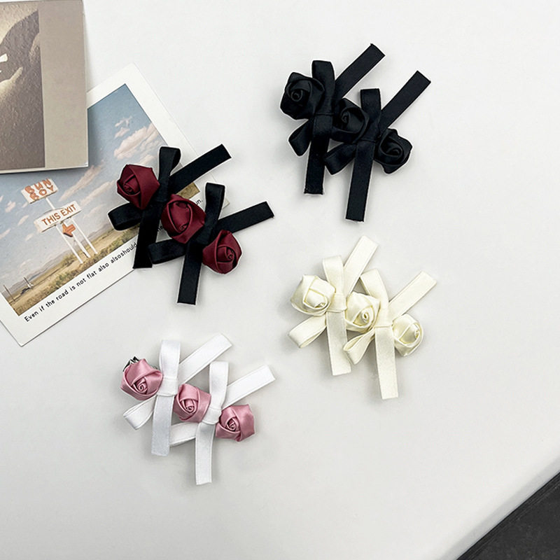 小香风蝴蝶结山茶花发夹女法式复古感一字夹侧边刘海夹发饰品