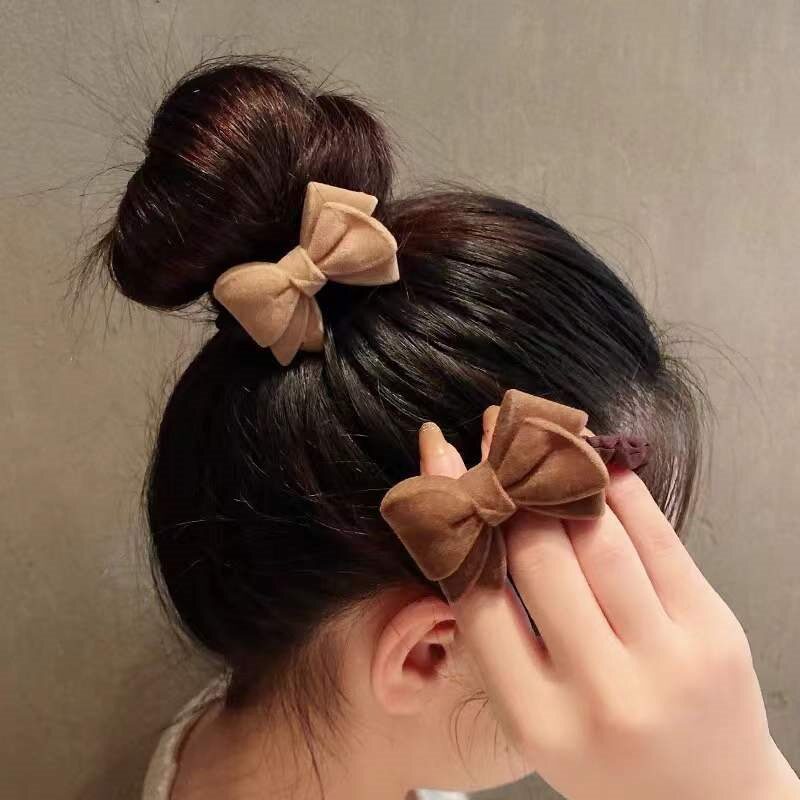 绒面蝴蝶结心形发饰套装发圈发夹适配丸子头秋冬女款可爱百搭头饰