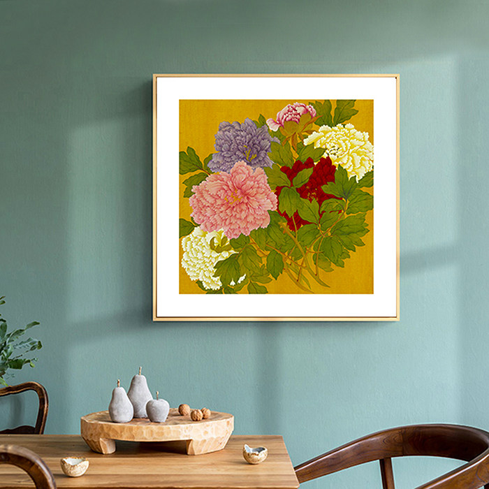 恽寿平新中式工笔牡丹禅意古画茶室玄关客厅卧室餐厅摆台装饰画