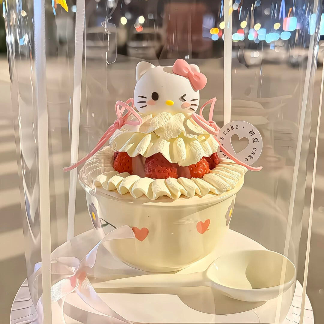 2026网红圣诞节helloKitty草莓碗蛋糕装饰kt猫蛋糕碗甜品碗陶瓷碗