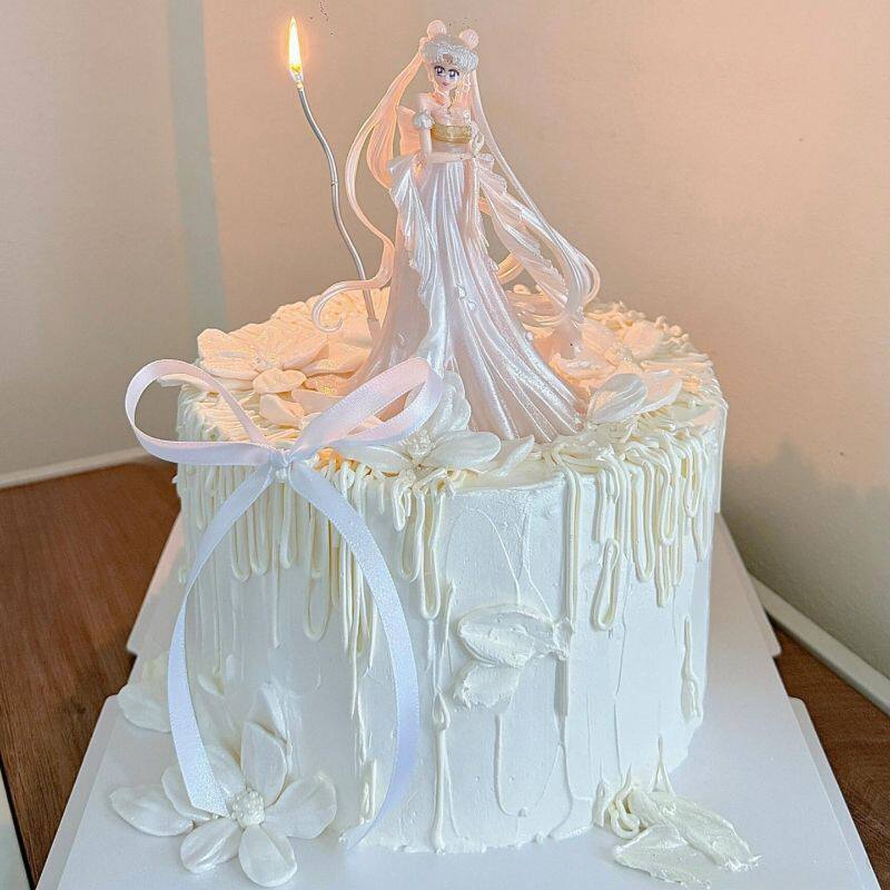 唯美珠光美少女蛋糕装饰摆件丝带曲线蜡烛仙女女神生日甜品台插件