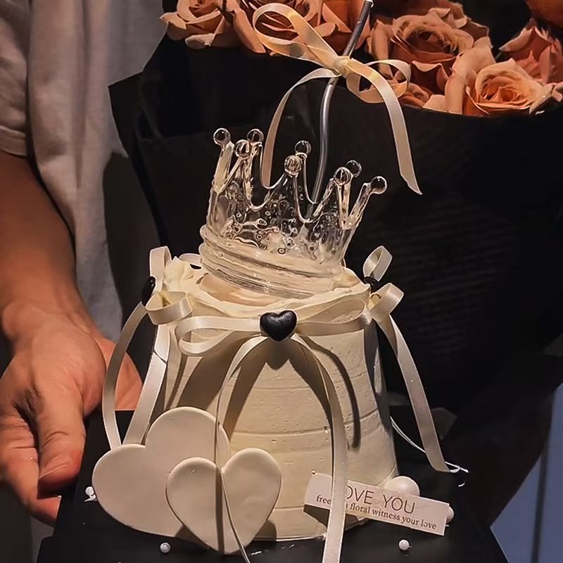 佳研同款简约水晶皇冠蛋糕装饰摆件女神公主生日派对甜品装扮插件