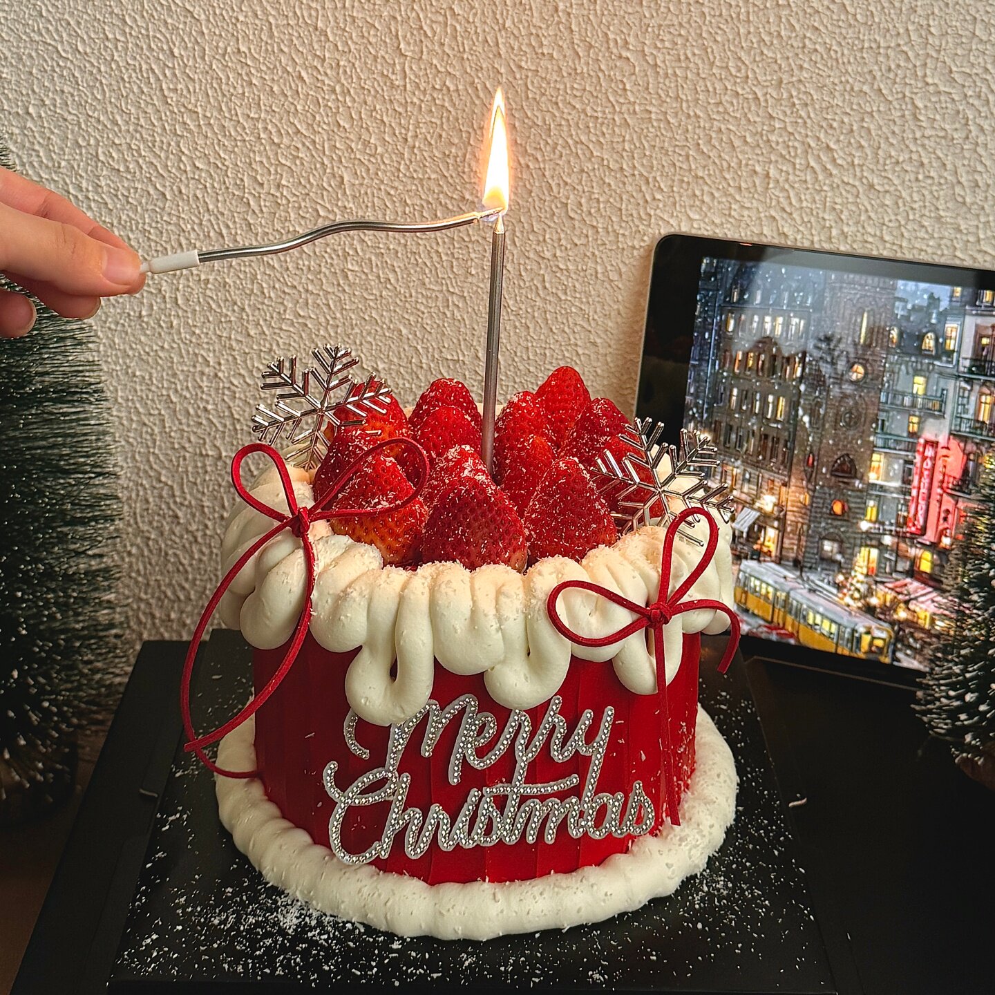 2026圣诞节雪花蛋糕装饰水钻MerryChristmas插件圣诞快乐甜品插牌