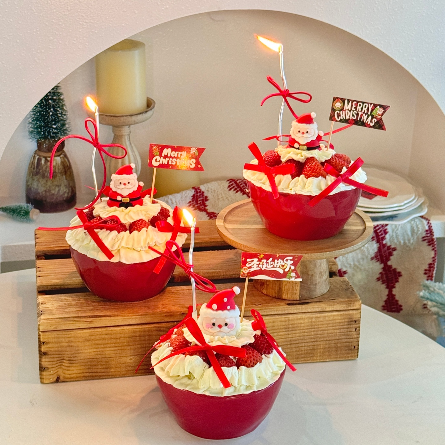 网红圣诞节快乐插旗蛋糕装饰软胶圣诞老人摆件平安夜新年烘焙装扮