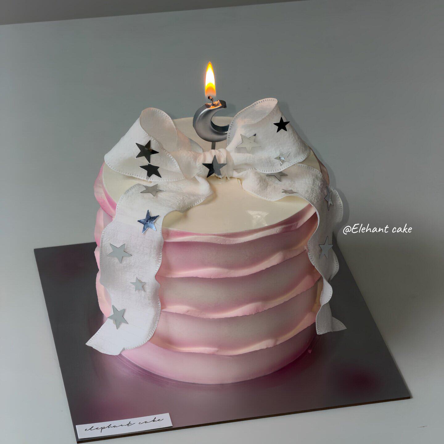 ins风褶皱丝带蛋糕装饰银色月亮蜡烛插件星星亮片生日节日装扮