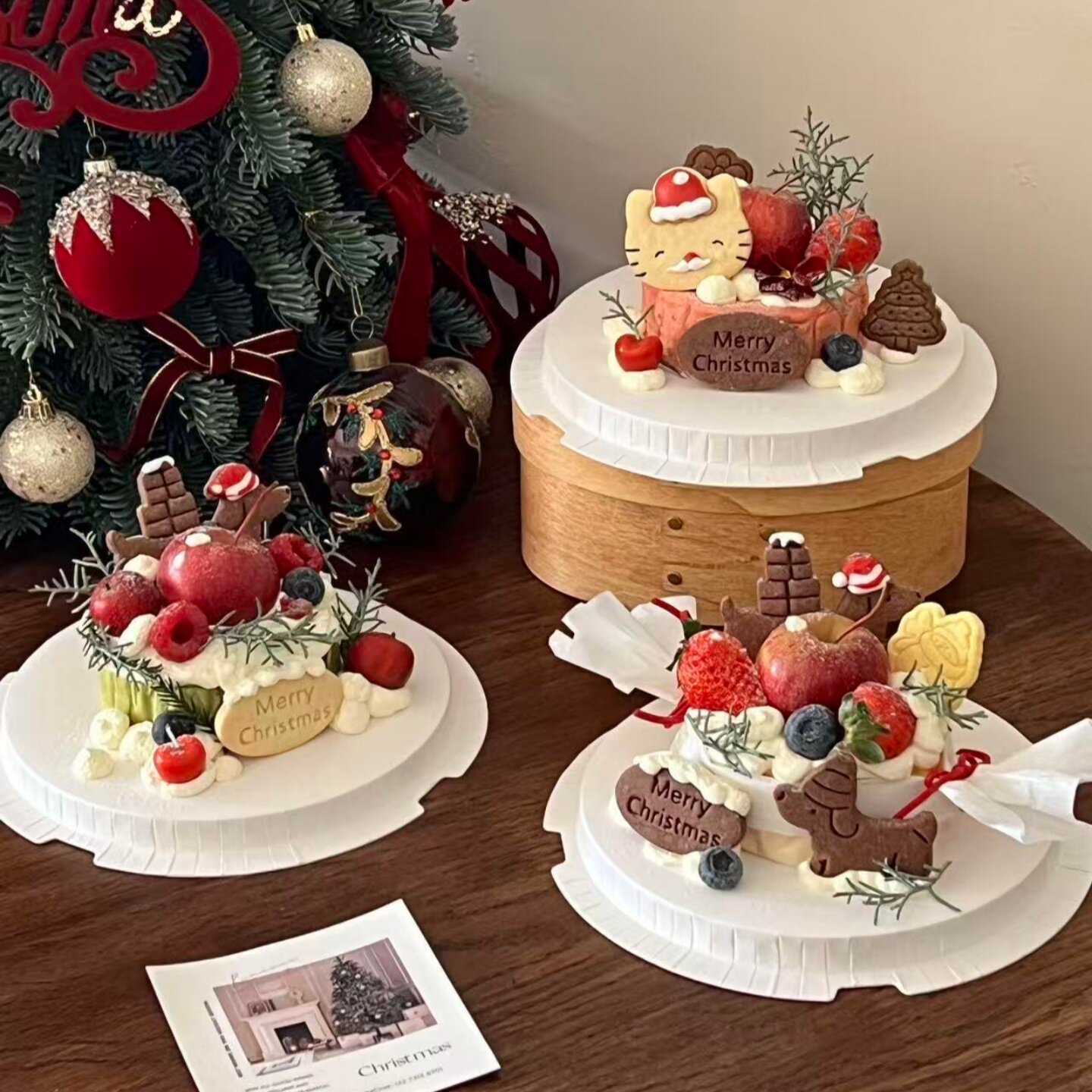 2026网红圣诞节巴斯克蛋糕装饰腊肠狗kt猫造型饼干烘焙甜品台装扮