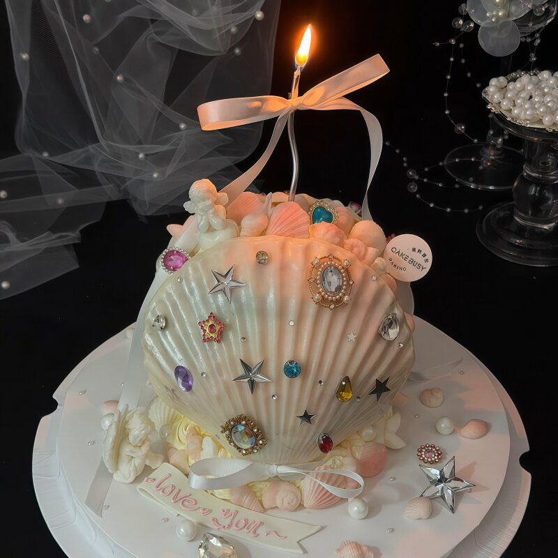 大贝壳慕斯蛋糕模具钻石彩钻装饰小天使摆件网红浪漫生日蛋糕配件