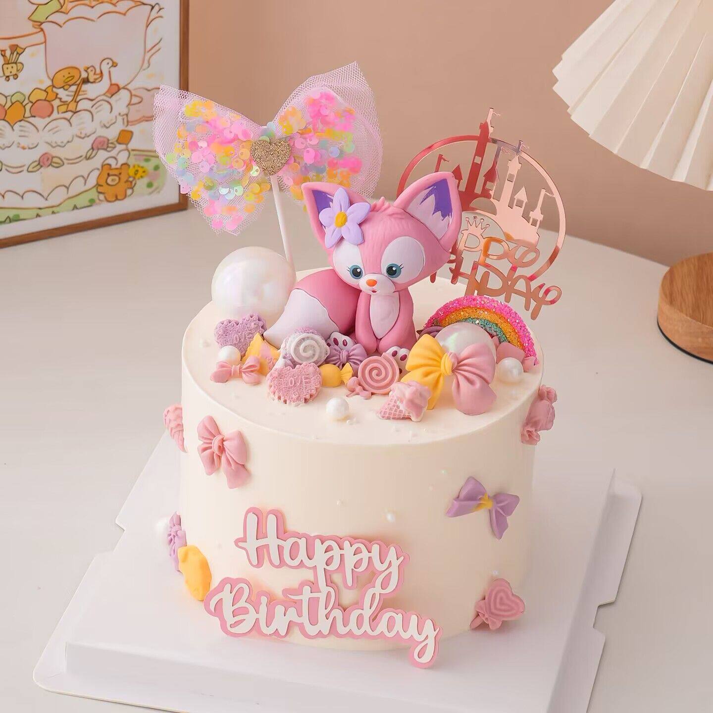 玲娜贝儿蛋糕装饰摆件女明星粉色小狐狸川沙妲己女孩生日甜品装扮