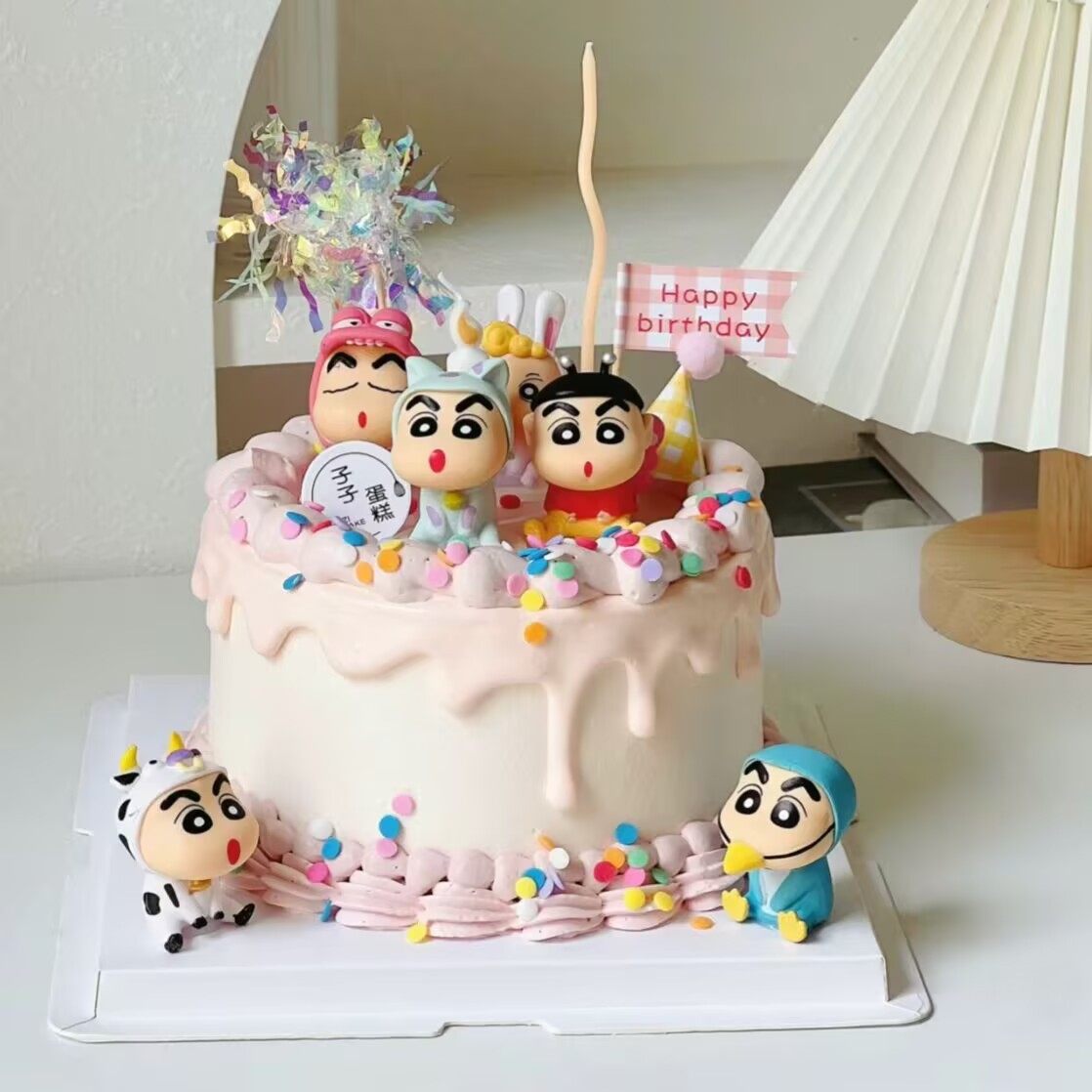 网红儿童蛋糕装饰摆件搞怪蜡笔小新男孩生日甜品装扮配件烘焙插件