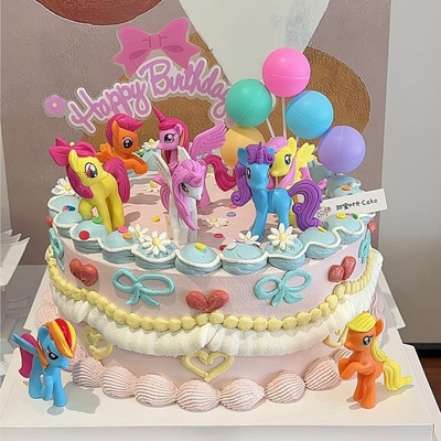 网红小马宝莉蛋糕装饰摆件可爱独角兽彩虹小马摆件公主甜品台装扮