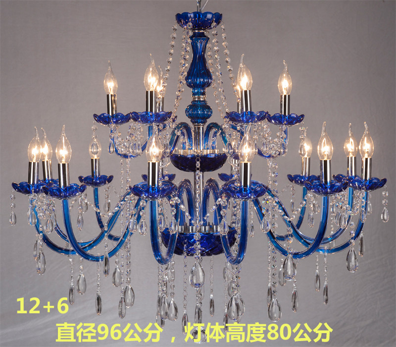 蓝色蜡烛灯蓝色水晶吊灯6头8头到24头适合酒店工程婚庆主题餐厅等