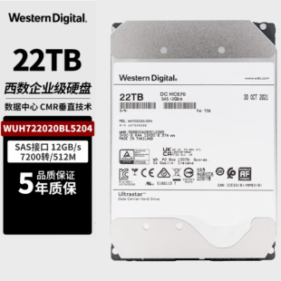 WD西部数据企业级氦气硬盘SAS 7200转512MB WUH722222AL5204 22TB